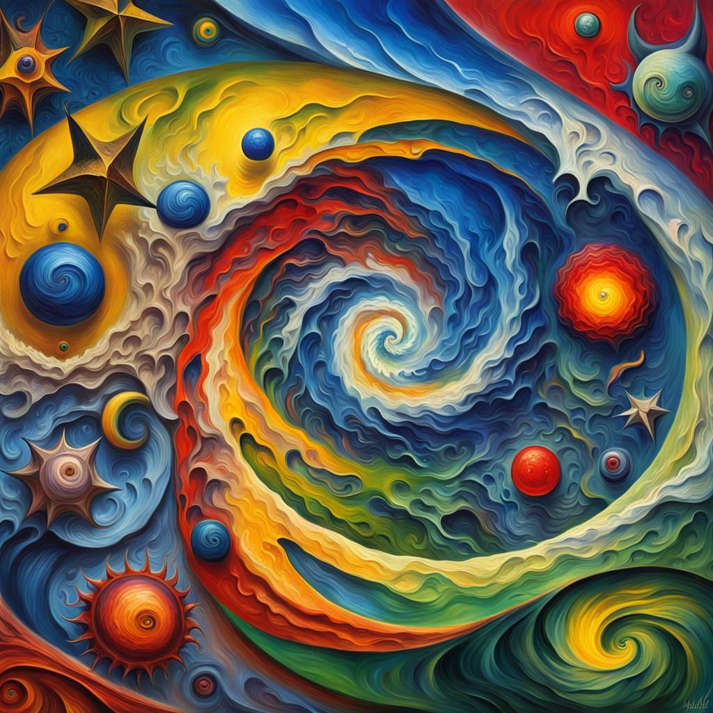 Celestial Stars Maelstrom: Impasto Painting in Vivid Colors