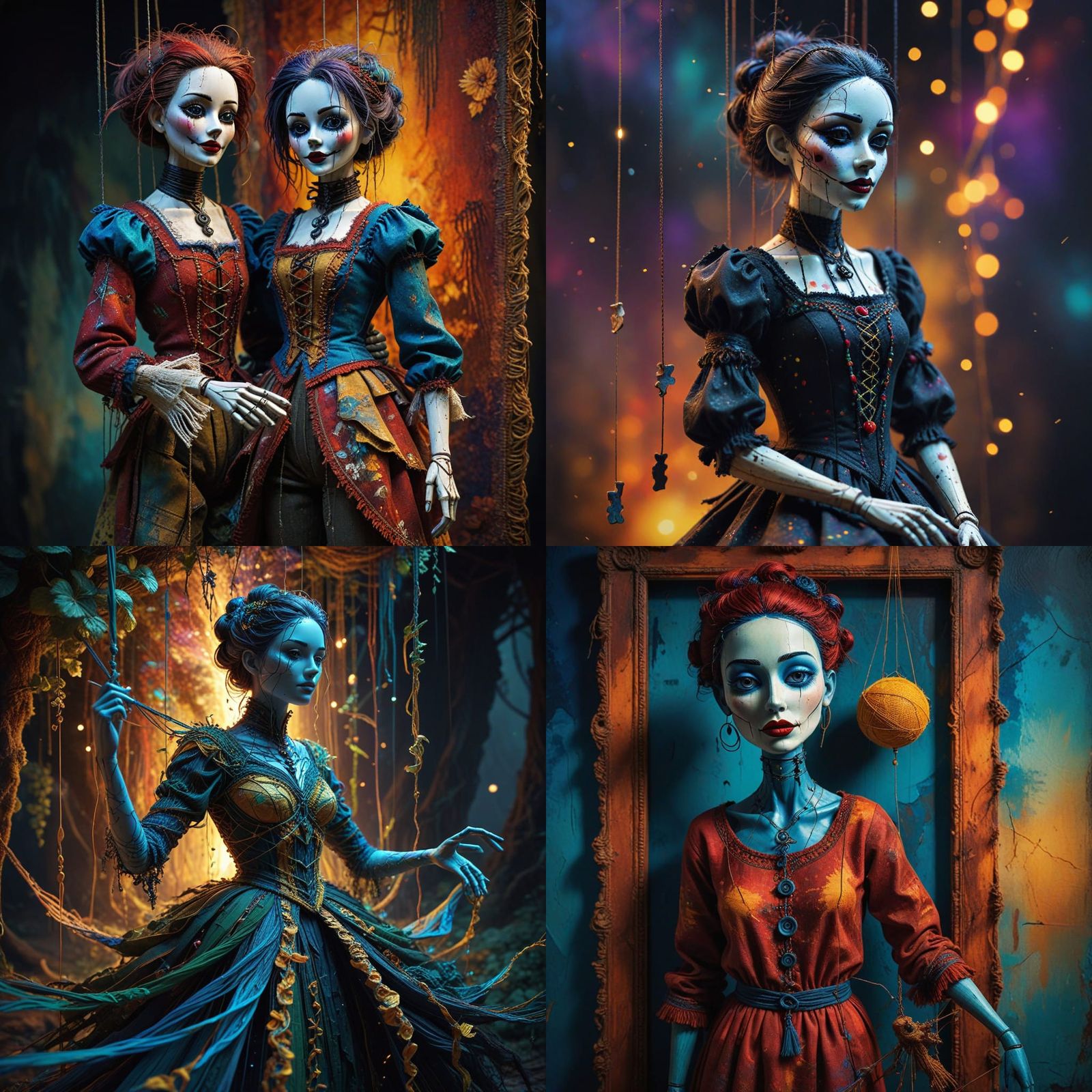 Surrealist Art: Marionette's Haunting Waif with Tattered Att...