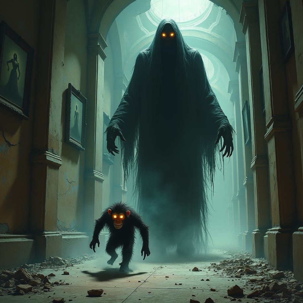 Ghost Chasing Monkey in Abandoned Mansion