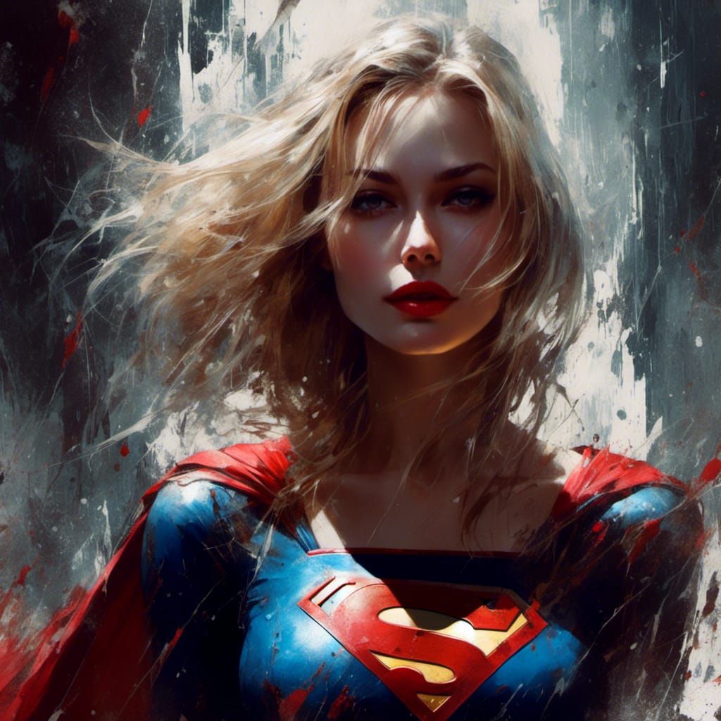 Macabre Supergirl Portrait in Noir Ink Style