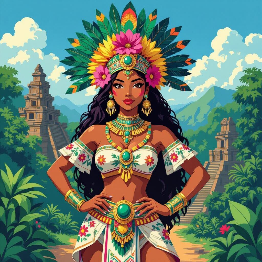 Aztec Warrior Princess in Anime Cubist Style