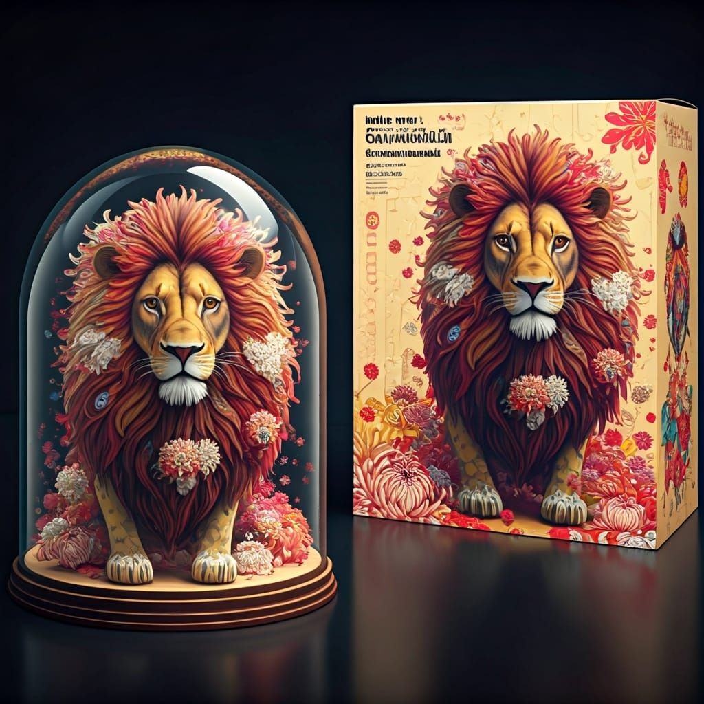 Floral Lion Paperweight in Pop Art Style