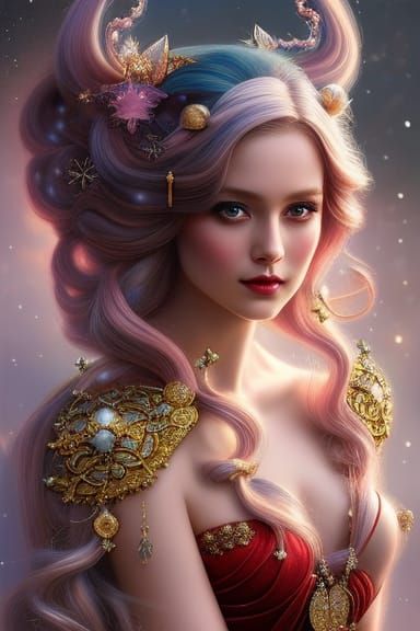 Beautiful Christmas Fairy Goddess in Hyperdetailed Oil Paint...