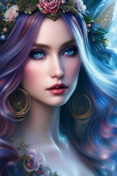 Beautiful Christmas Fairy Goddess in Winter Landscape