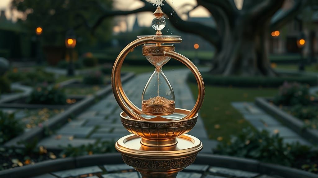 Magical Time-Turner Fountain with Golden Rings