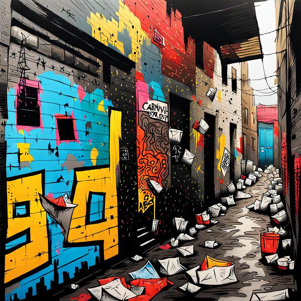 Dark Alleyway Graffiti in Outsider Art Style
