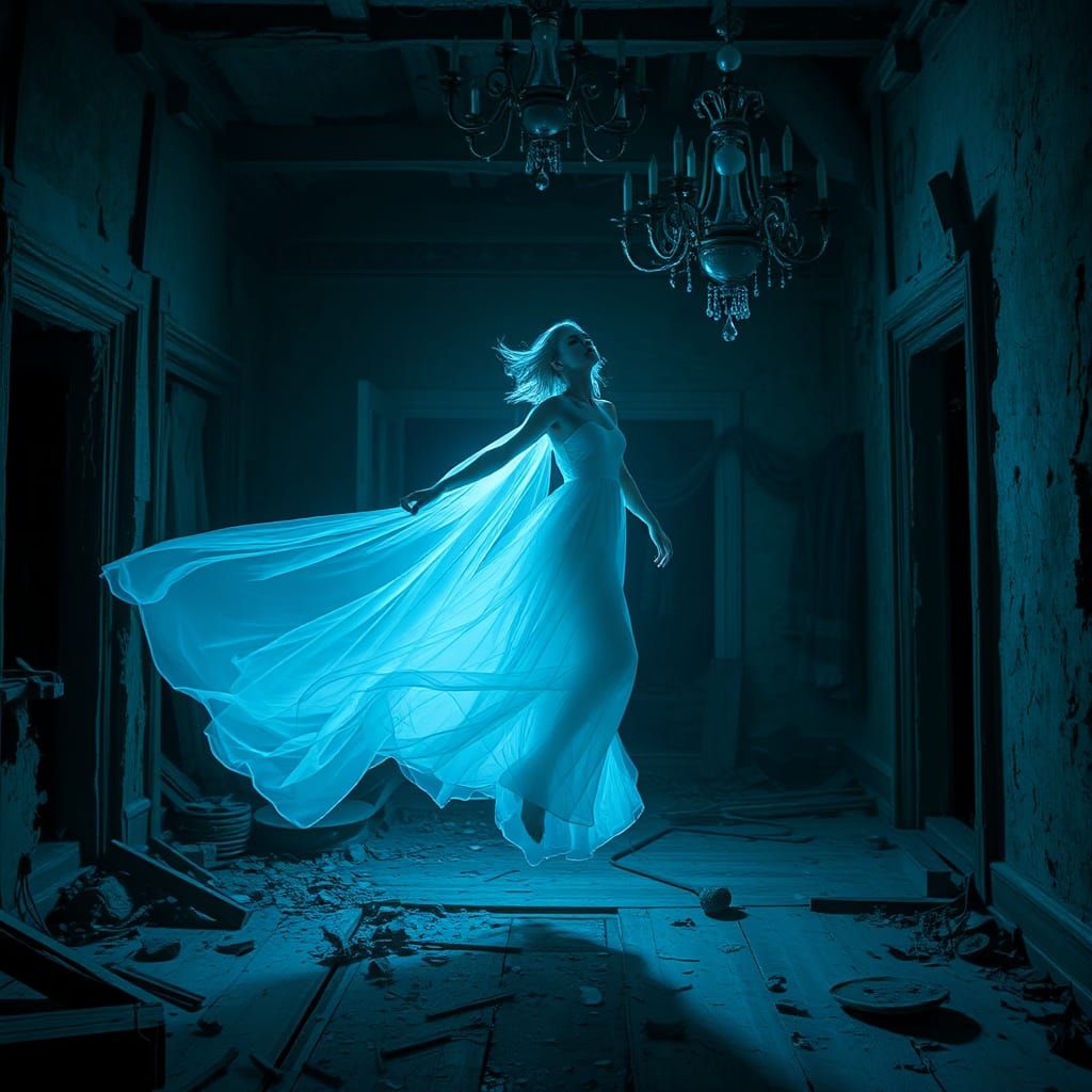 Ethereal Ghost Portrait in Haunted House