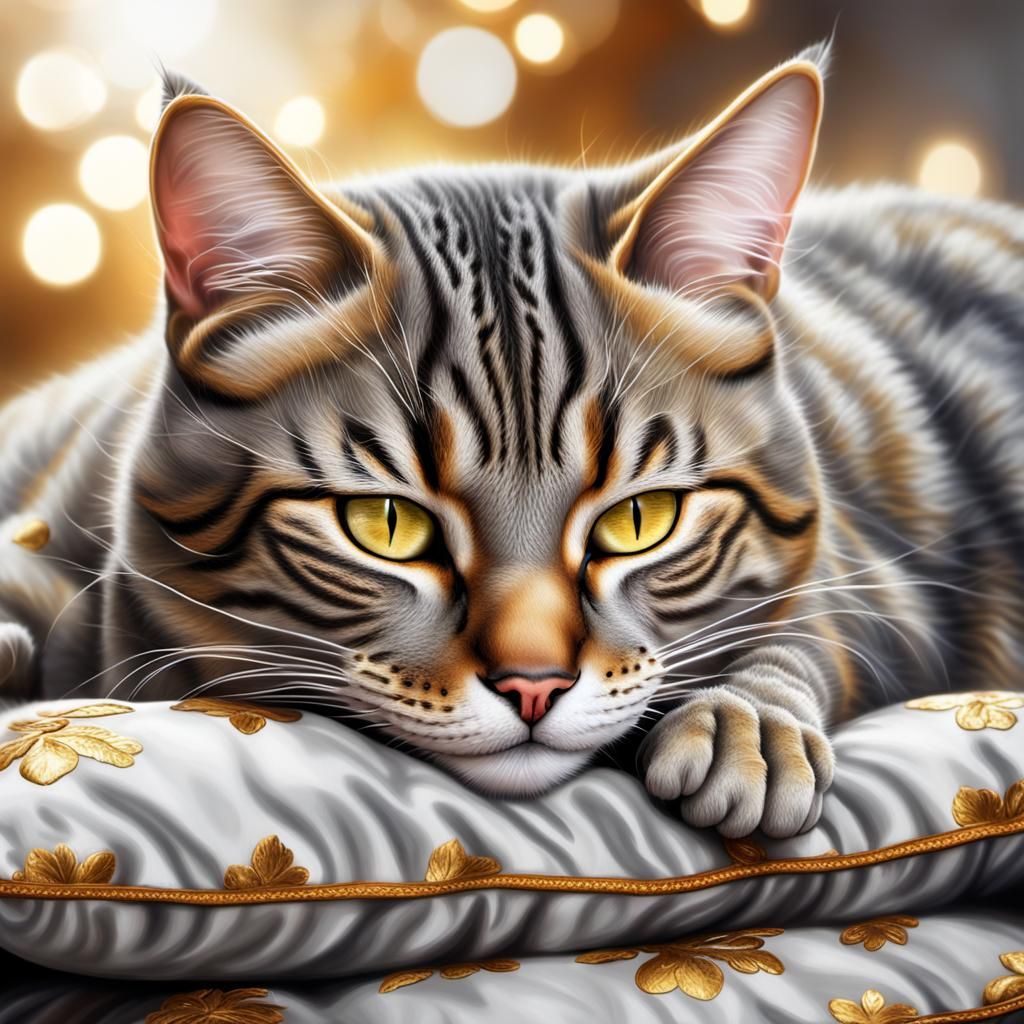 Sleeping Tabby Cat Airbrush Art