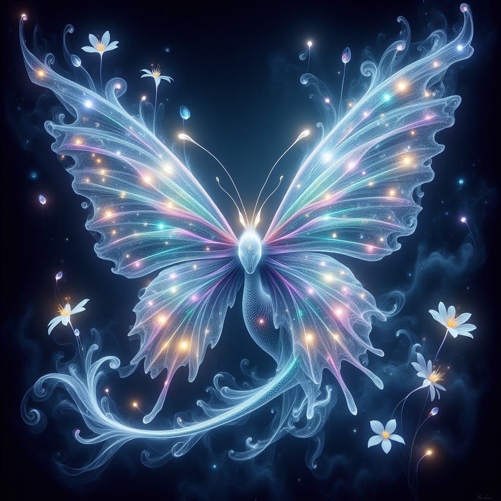 Luminous Dragon Butterfly in Enchanted Forest Watercolor