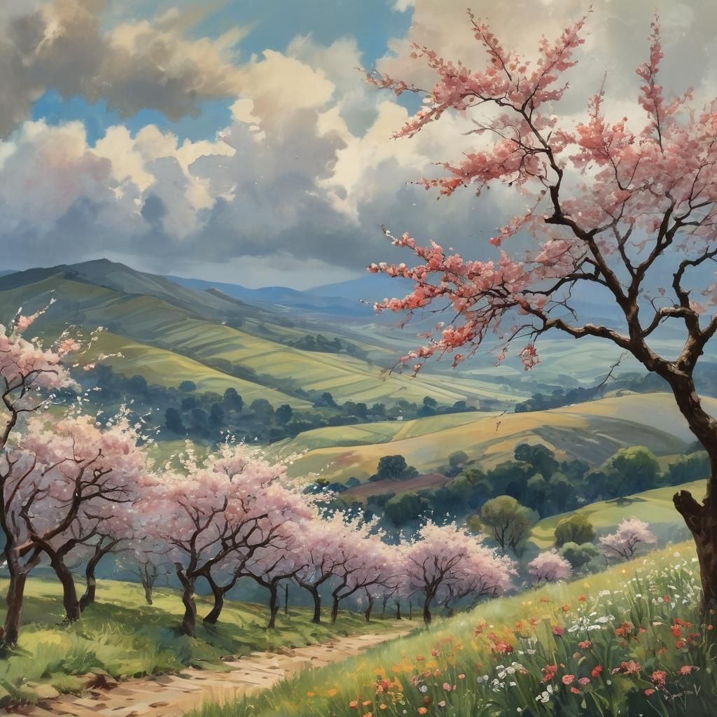 Impressionist Landscape Painting with Thick Brushstrokes