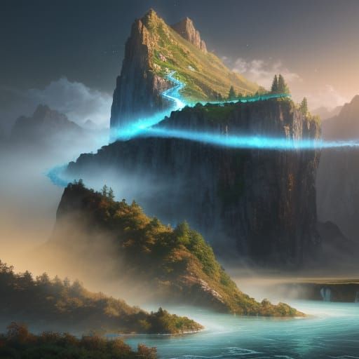 Heavenly Anime Scene with Flowing Rivers