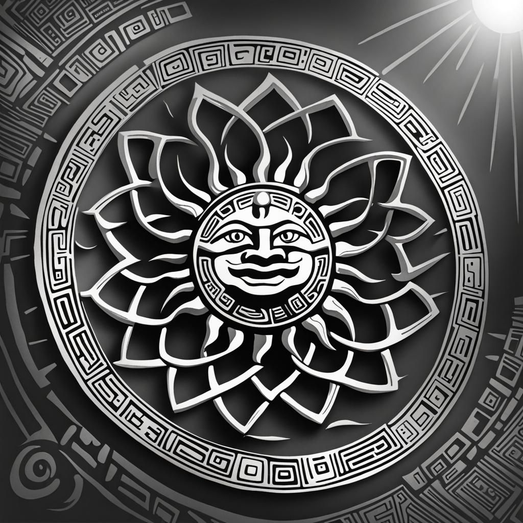 Ornate Mayan Sun Symbol Illustration