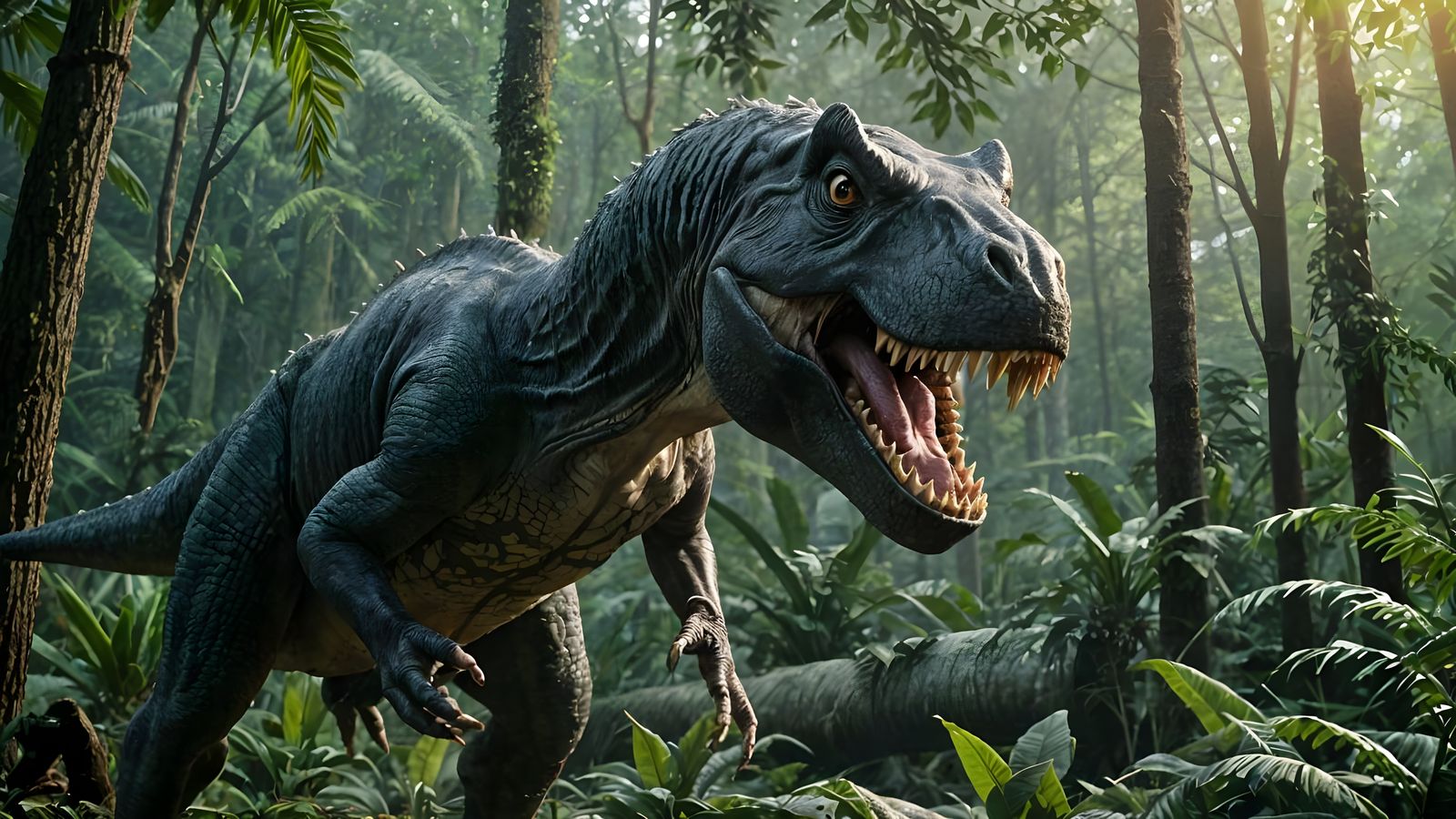 Camouflaged T-Rex Roaring in Jungle, Digital Art