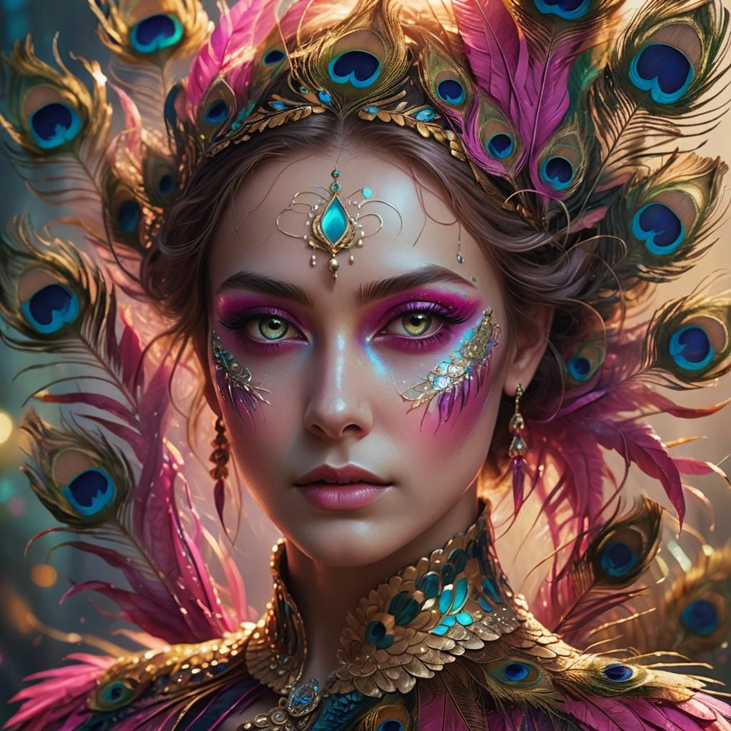 Peacock Woman: A Fantasy Portrait in Art Nouveau Style