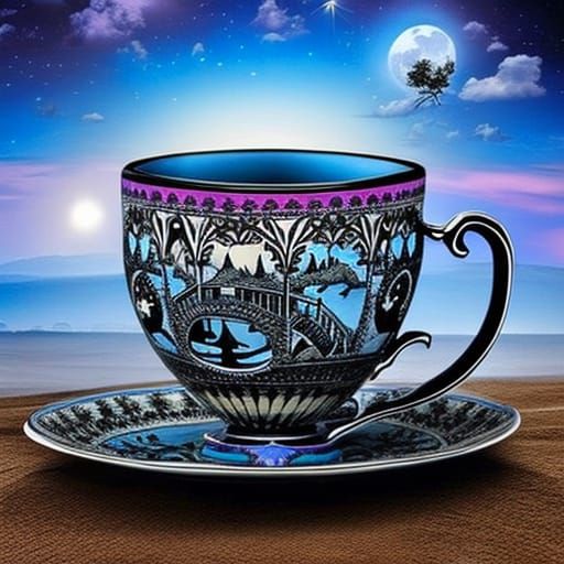Tim Burton Tea Cup with House and Moon