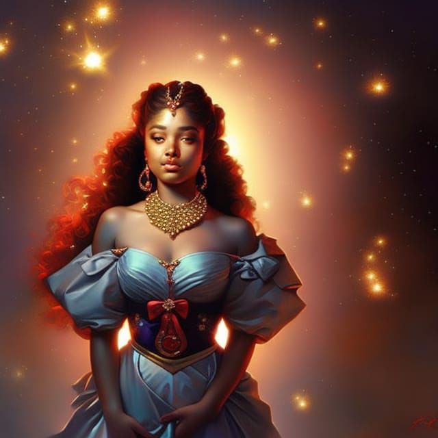 Hyperrealistic Princess Portrait with Gold Filigree