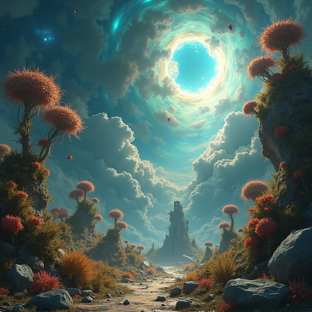 Surreal Galaxy: Hieronymus Bosch Inspired 3D Render