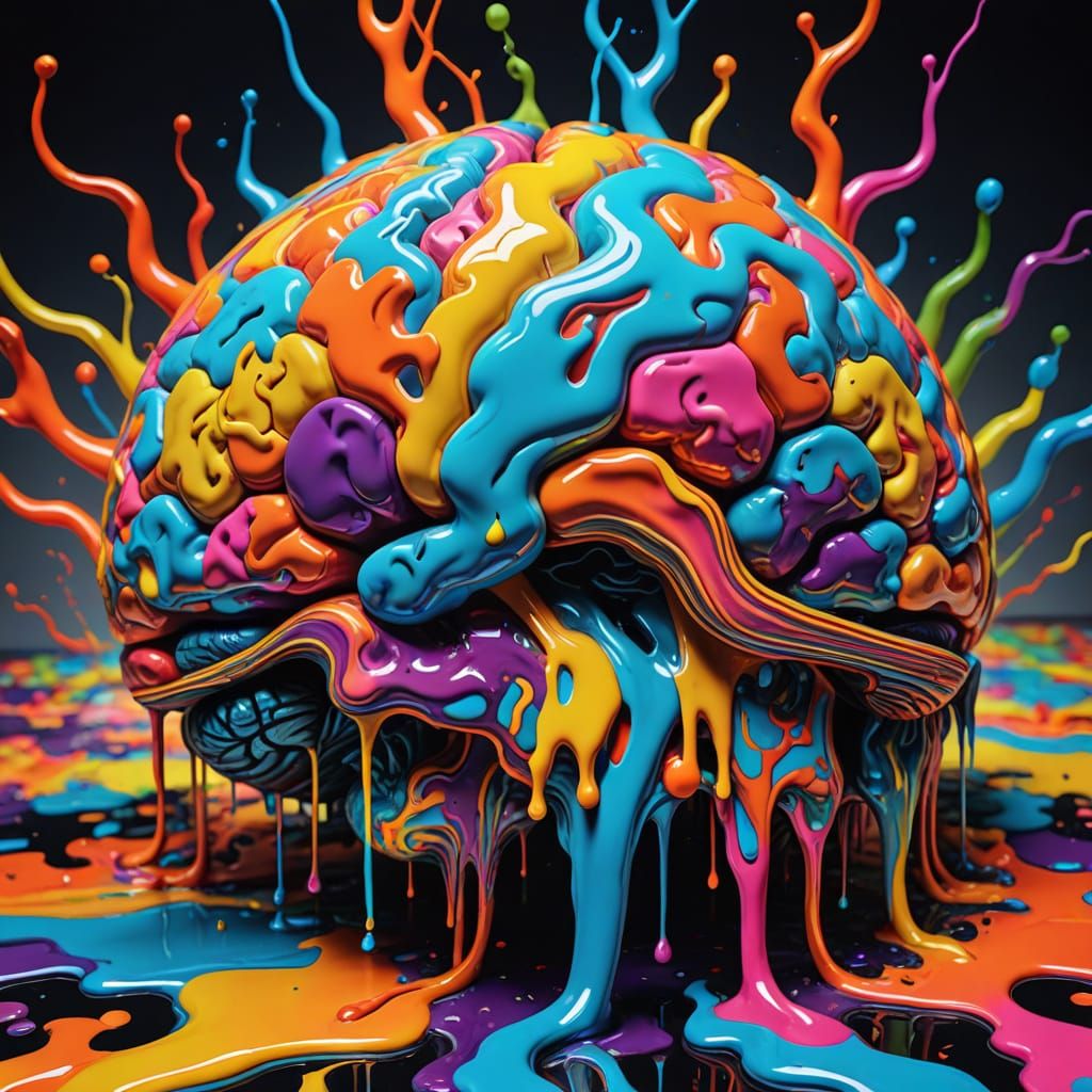 Surreal Melting Brain in Psychedelic Colors