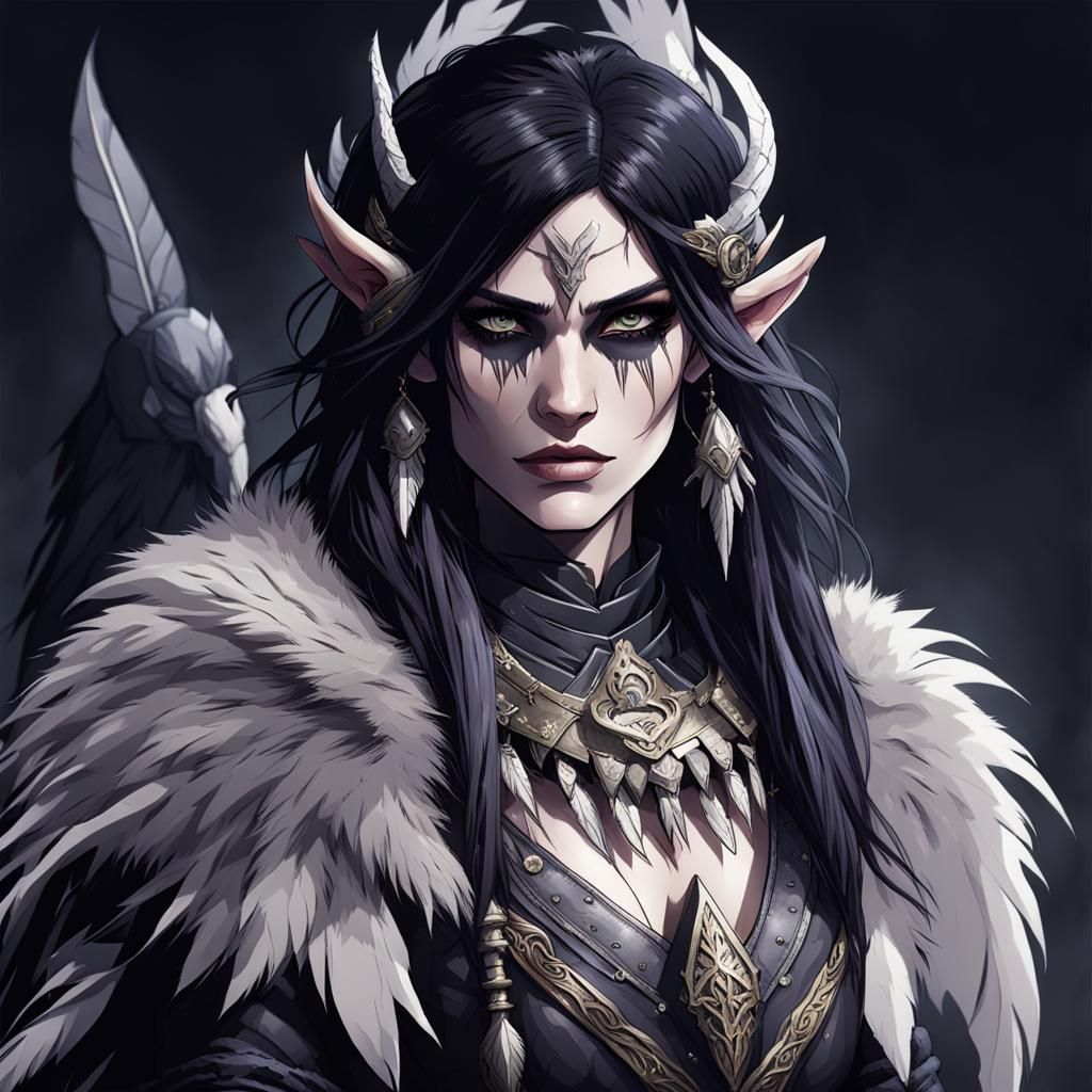 Dark Elf Barbarian in Romantic Style