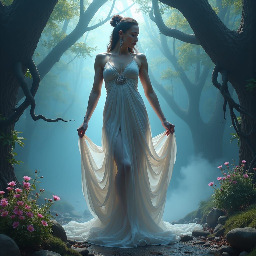 Goddess Bodybuilder in Dreamlike Forest, Hyperrealistic Port...