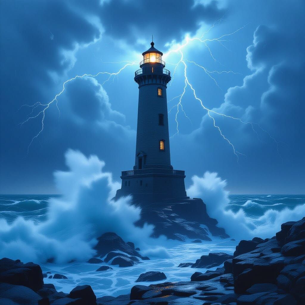 Lighthouse in Storm: Hyper-Detailed Digital Painting