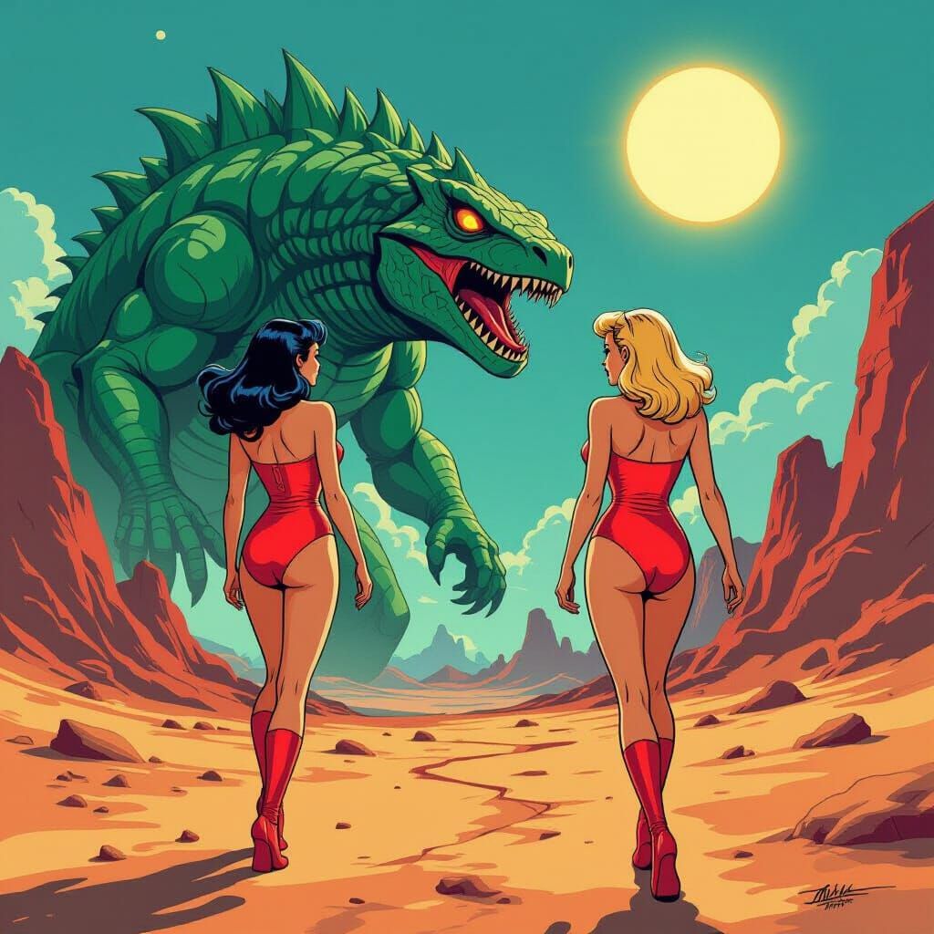 Betty & Veronica as Retro Space Women Exploring Alien Planet