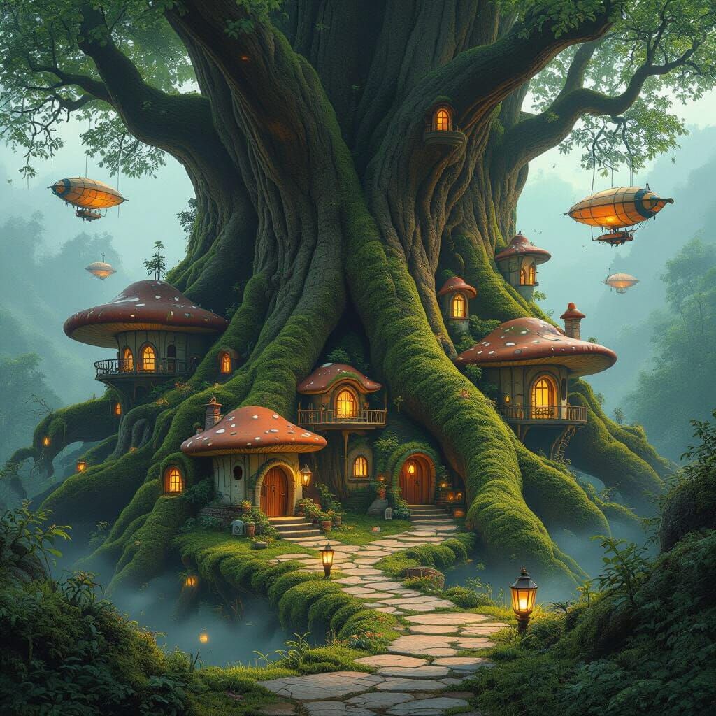 Hidden Village in Giant Tree: Matte Painting