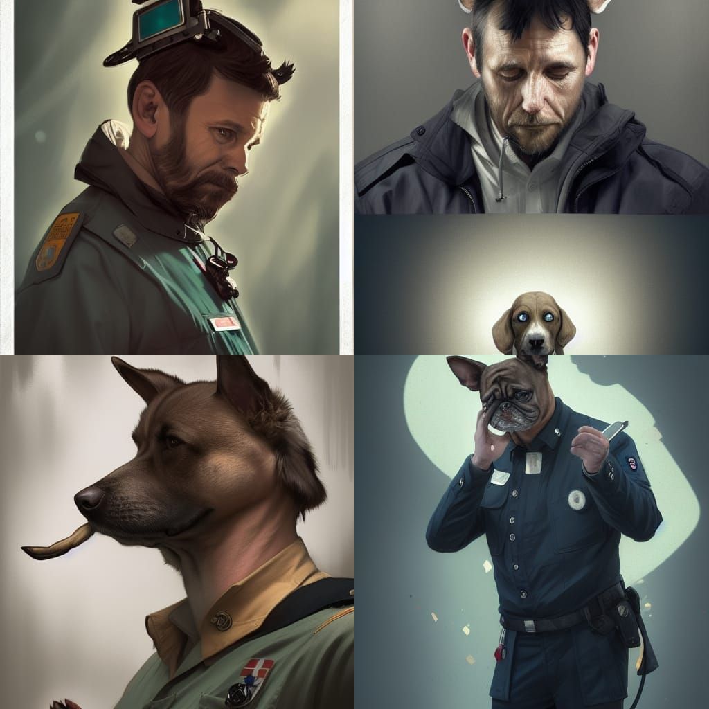 Man with Dog Features in Paramedic Uniform