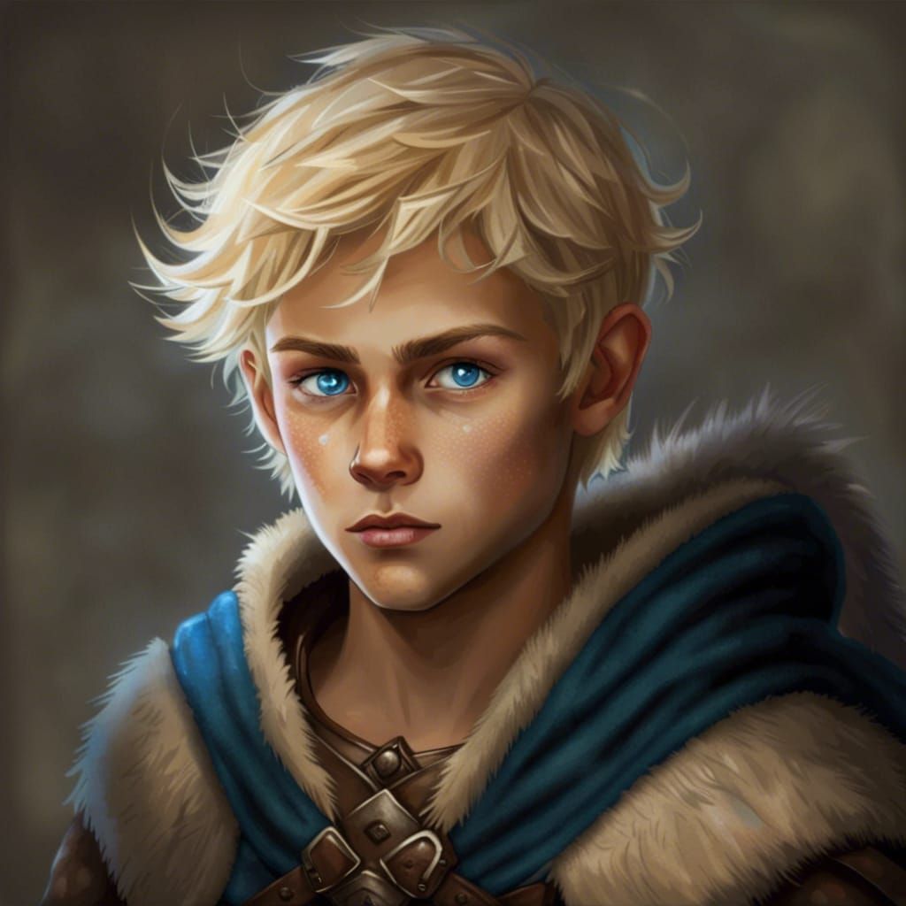 Vivid Young Viking with Blue Eyes and Fur Cloak