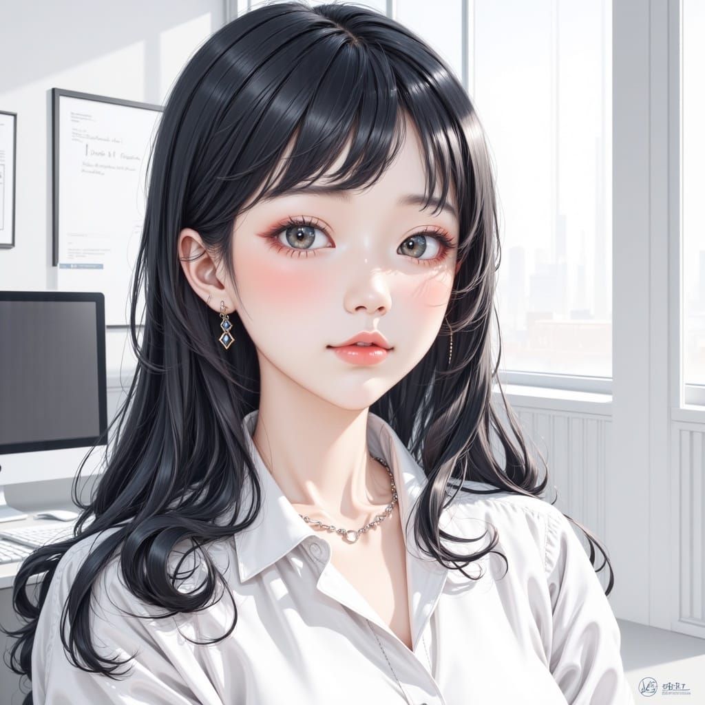 Minimalist Office Girl Portrait in Manhwa Style