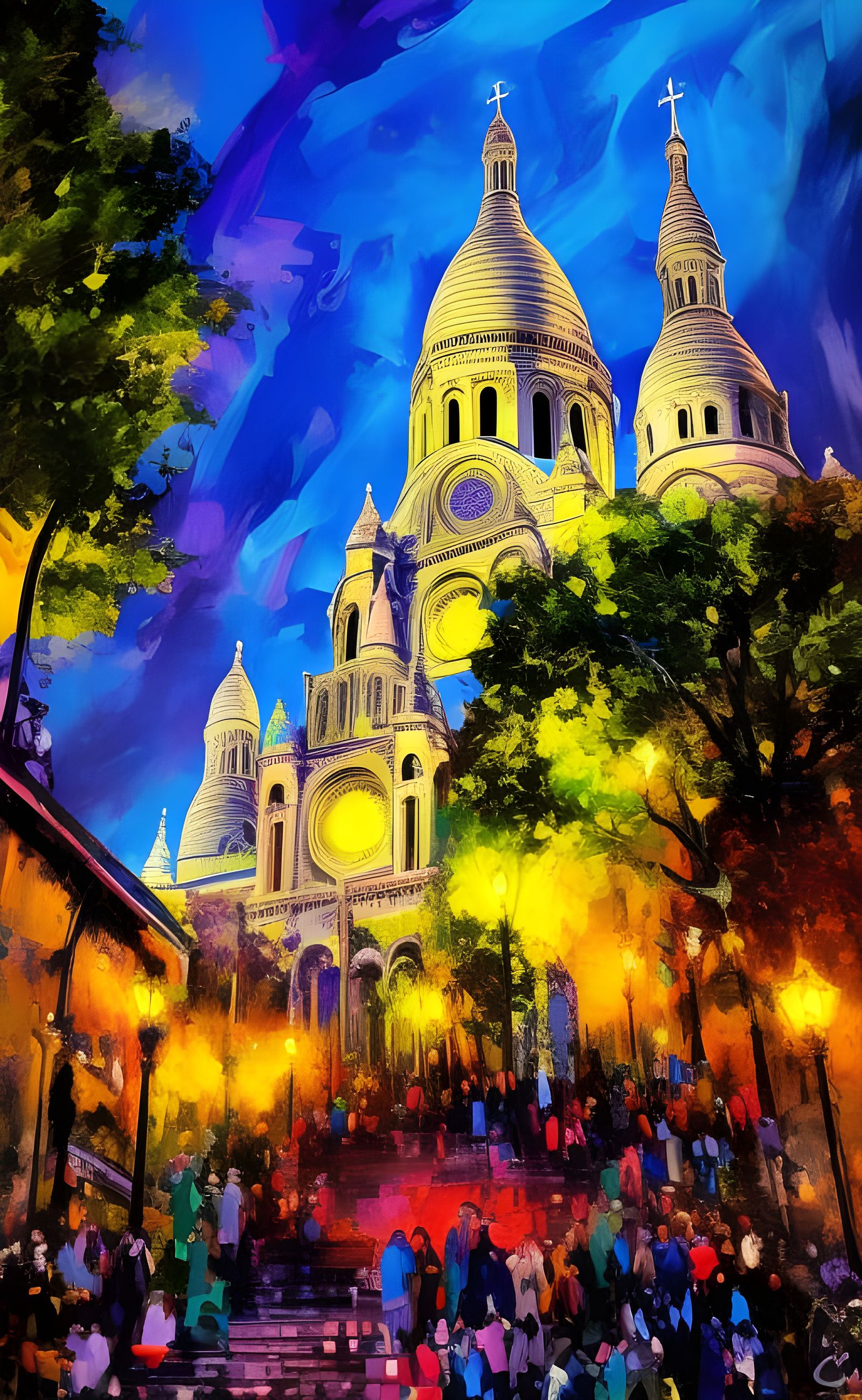 Colorful Sacré-Cœur Basilica in Hyperdetailed Ink Splash