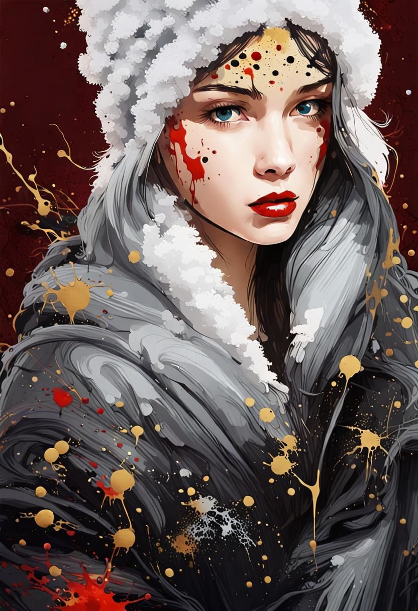 Cute Girl in Bright Ink Splatter Art