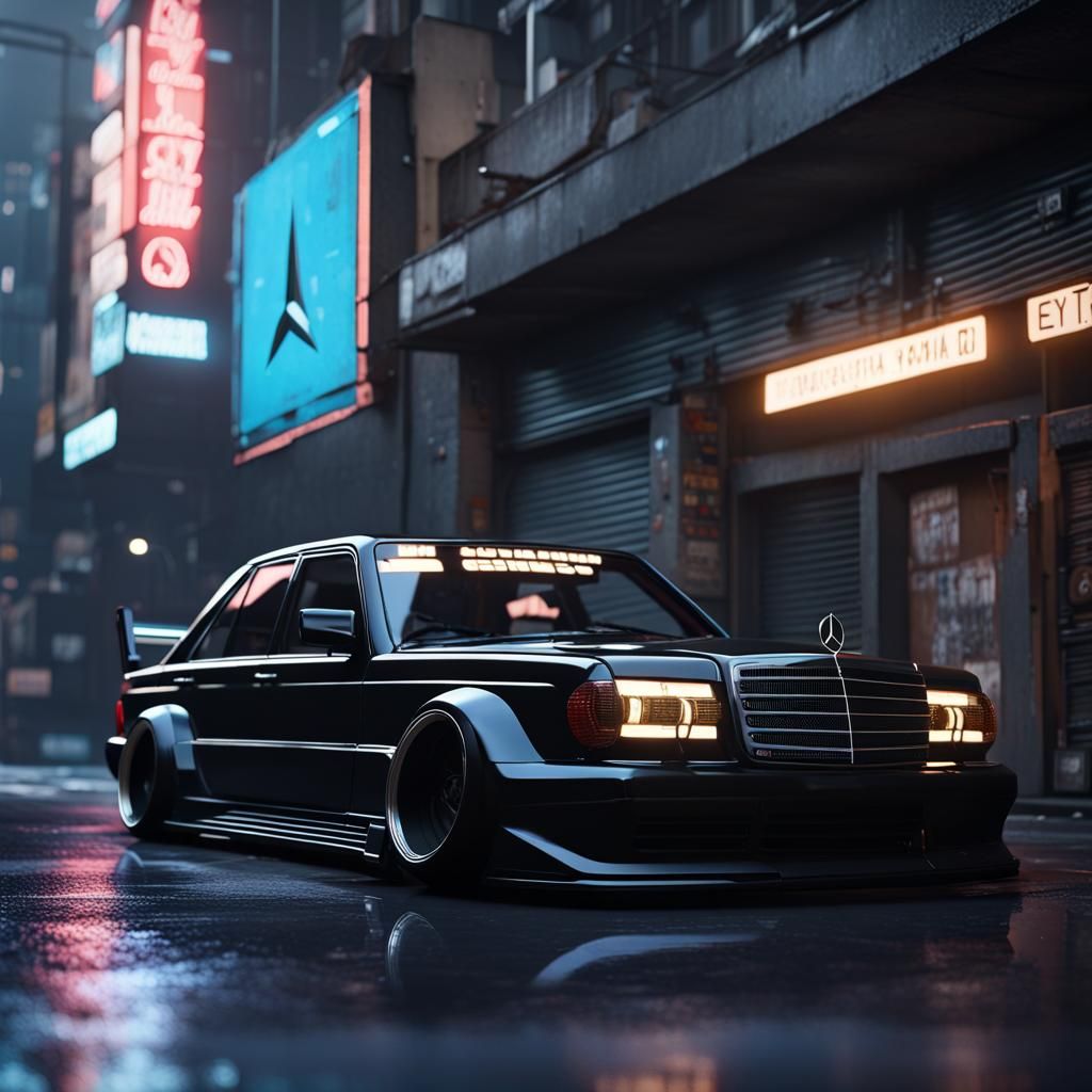 Custom Mercedes 190E in Neo Tokyo: 3D Game Art