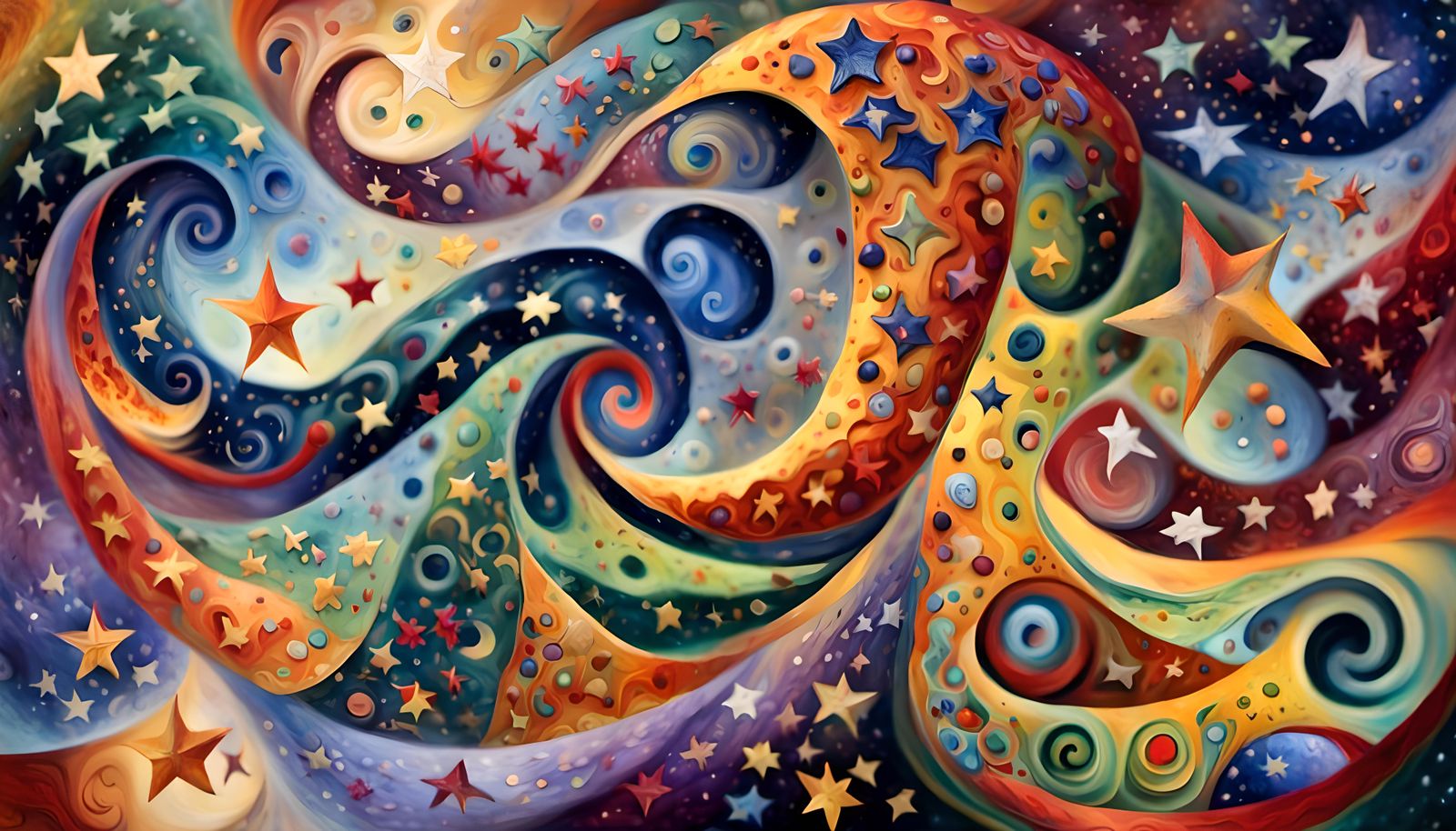 Swirling Stars in Cosmic Dance: Impasto Oil Painting