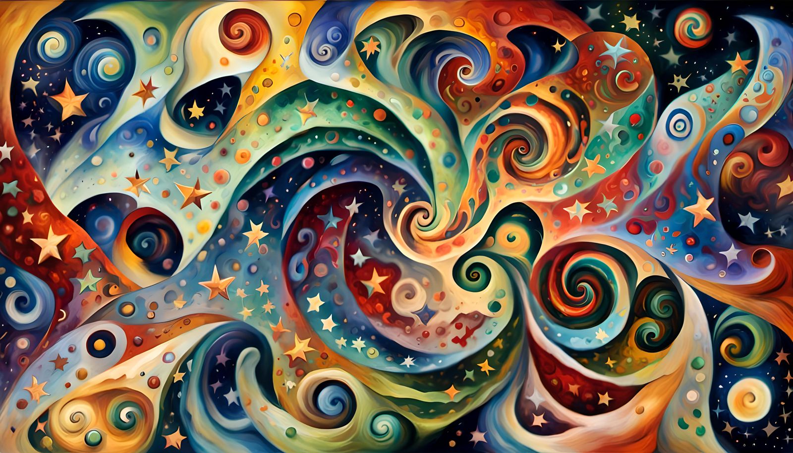 Cosmic Star-Beings Dance in Vivid Impasto Painting