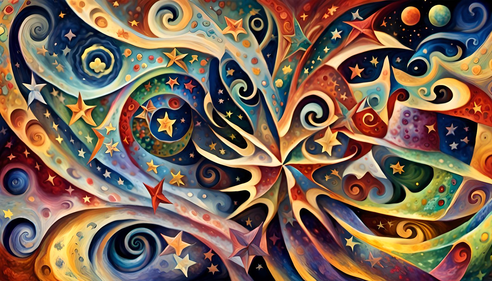 Swirling Stars in a Cosmic Dance: Abstract Oil Painting