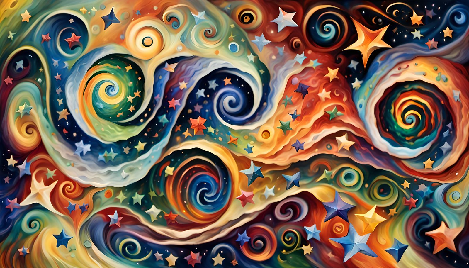 Cosmic Star Dance in Impasto Oil Style