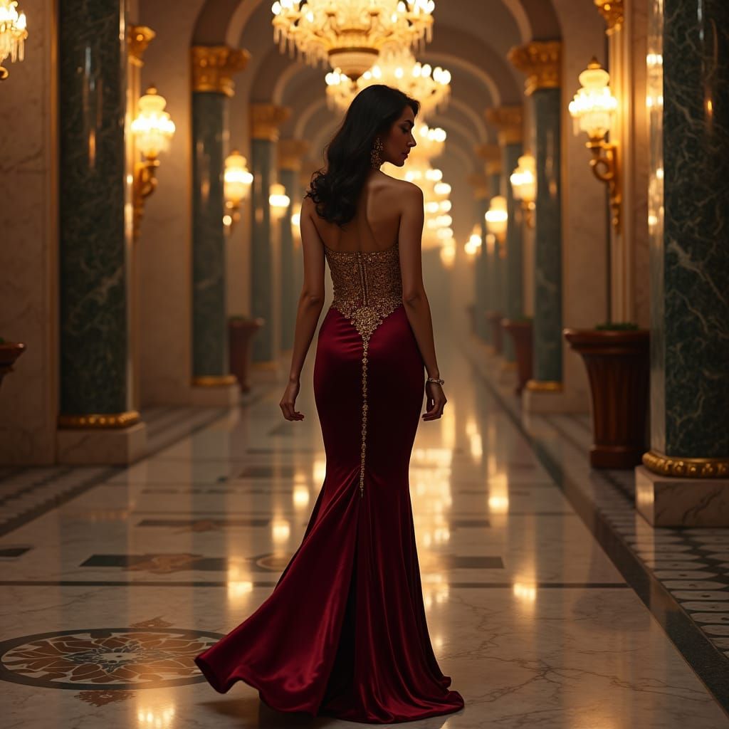 Elegant Indian Woman in Opulent Art Nouveau Setting