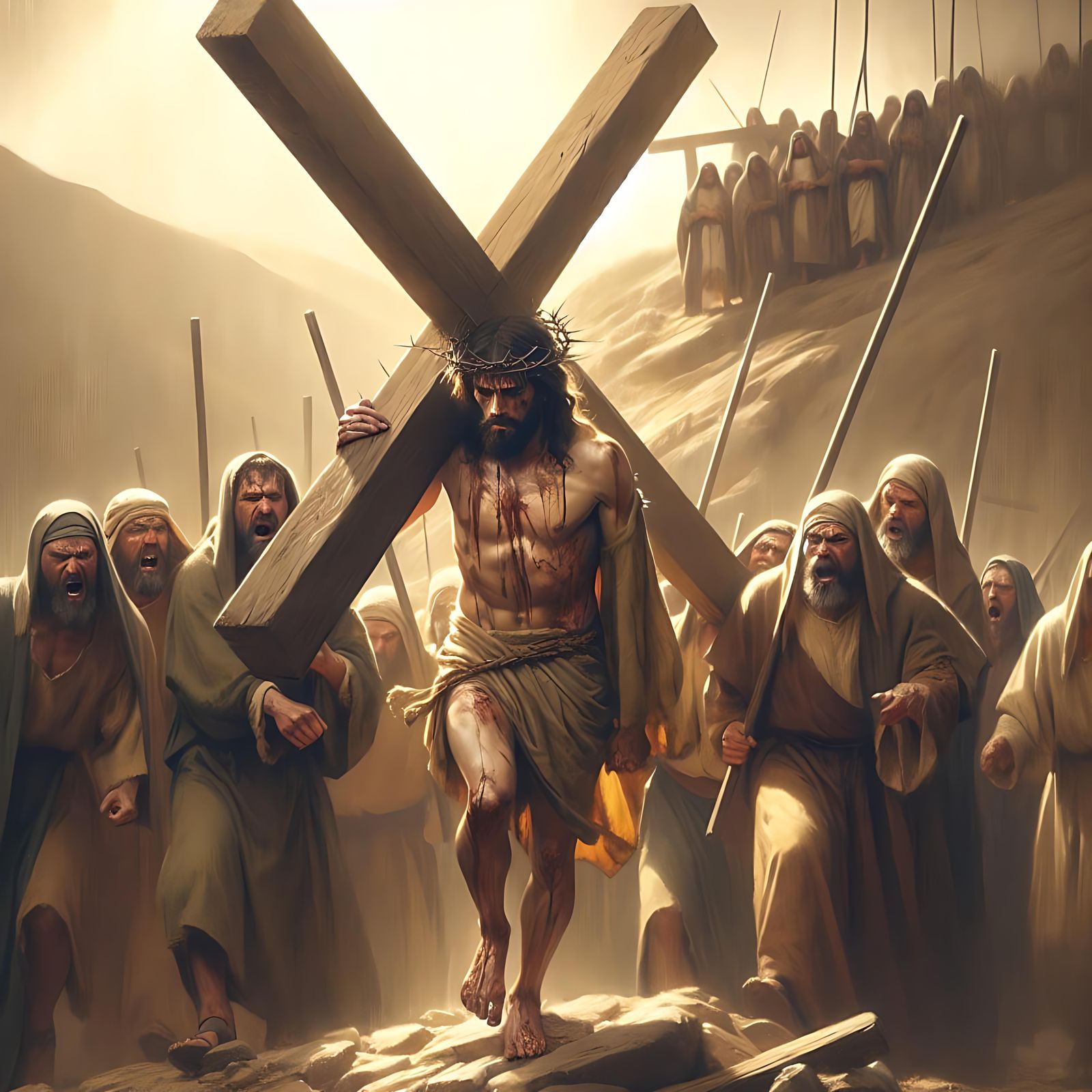 Biblical Figure's Crucifixion: A Digital Matte Painting