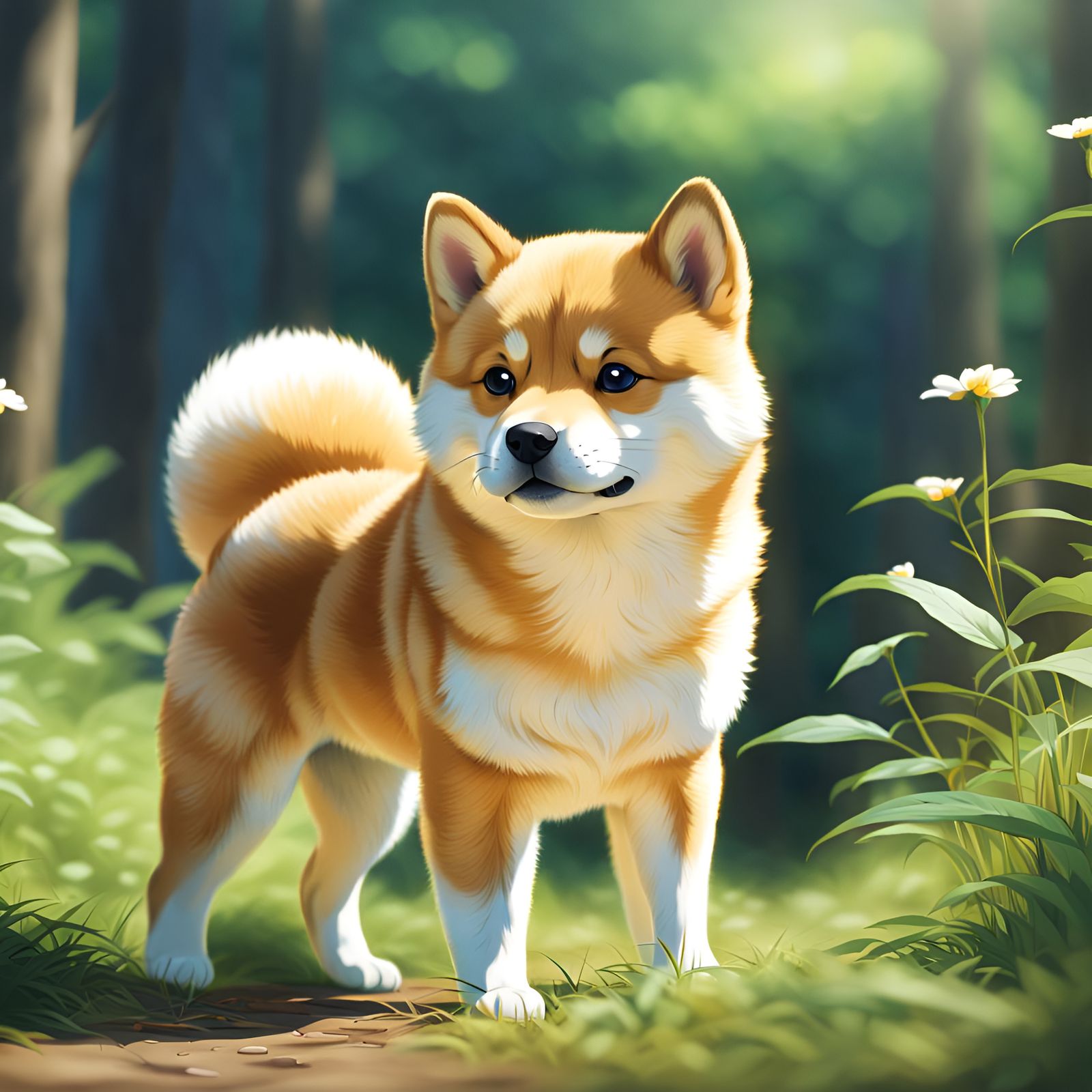 Cute Shiba Inu Puppy in Anime Style