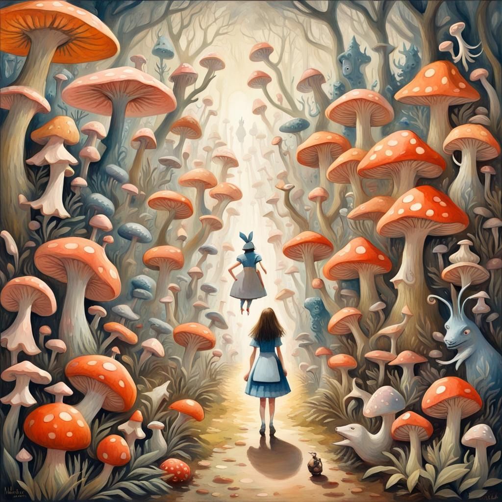 Alice in Wonderland: Gothic Horror Gouache Painting