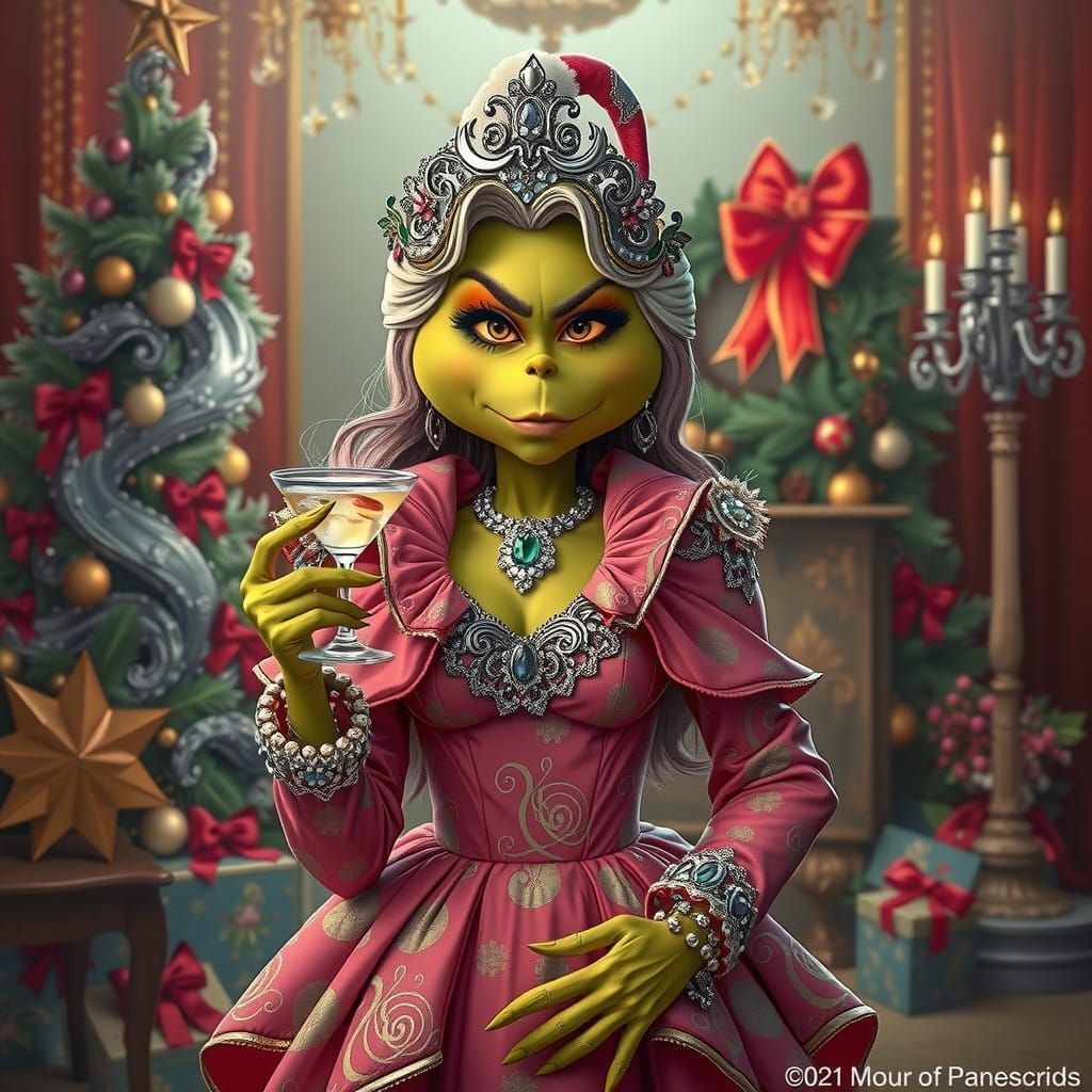 Whimsical Christmas Couture: Sassy Grinch in Emerald Green a...