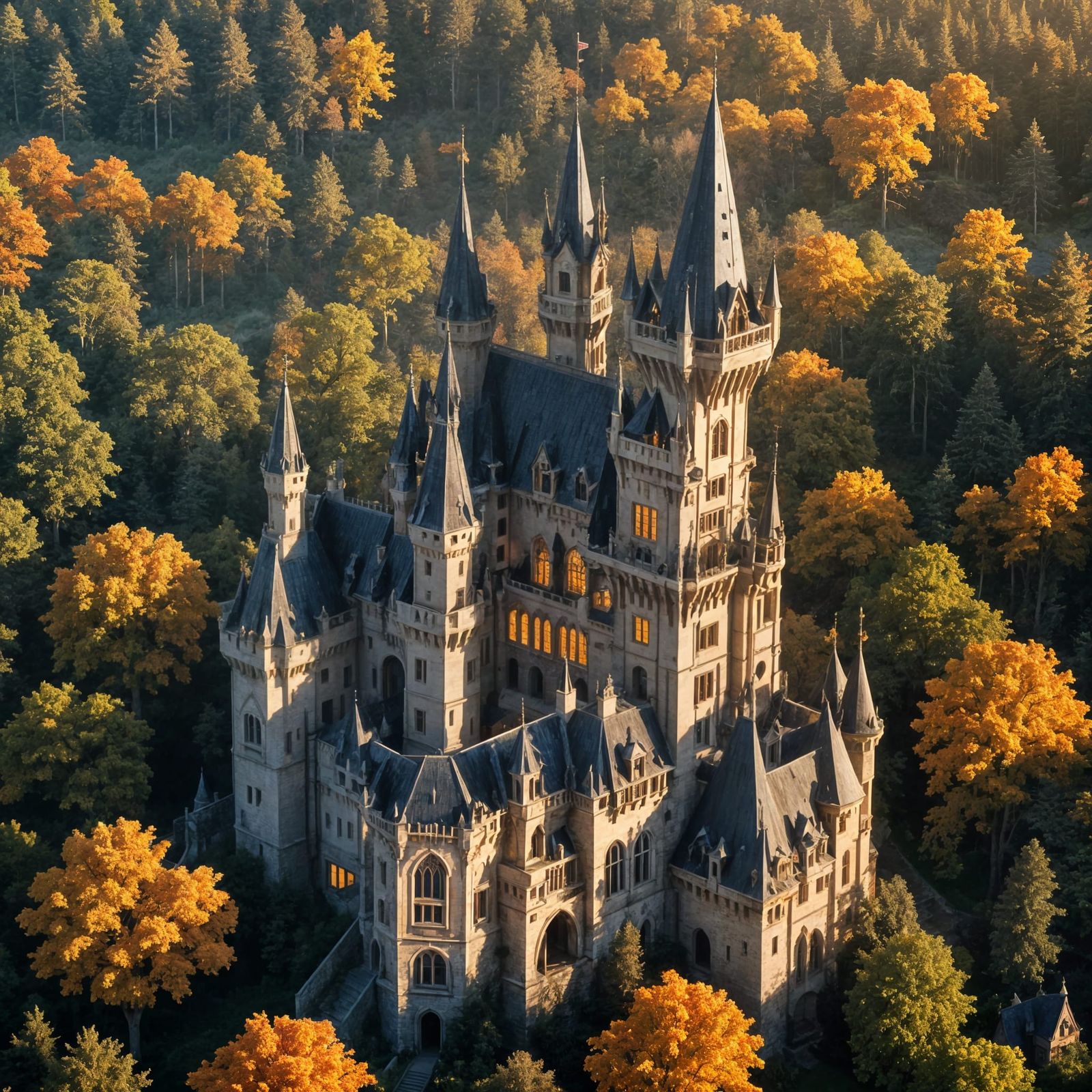 Vampire Castle in Forest at Sunset
