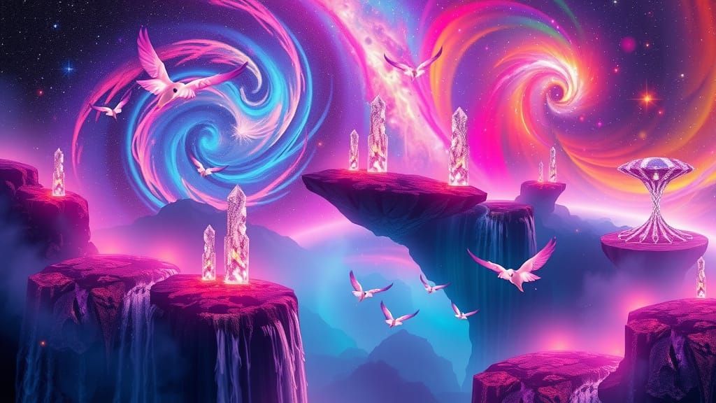 Cosmic Dreamscape in Vibrant Purples, Blues, and Oranges