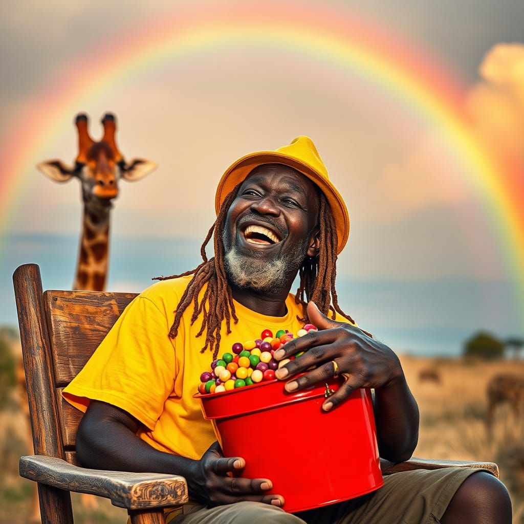 African Grandfather's Joyful Moment, Inspired by Afrofuturis...