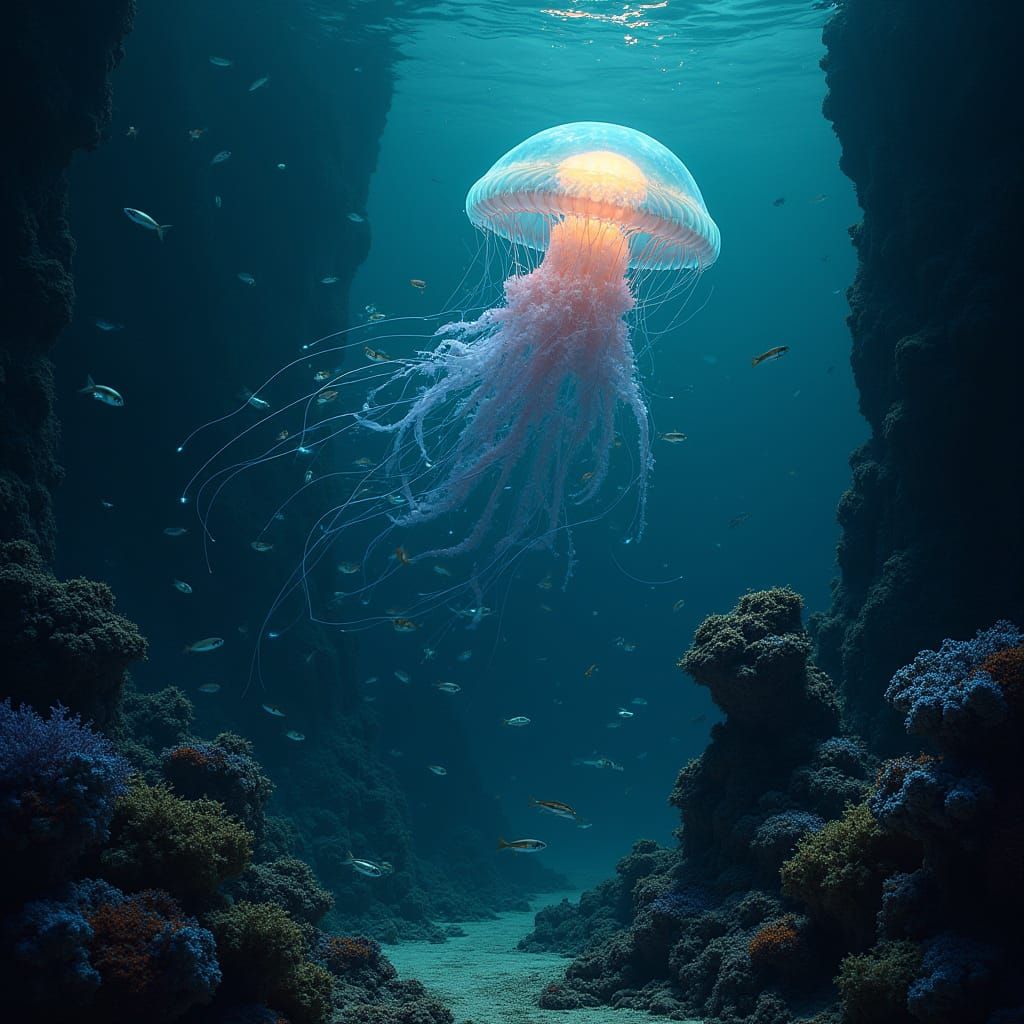 Bioluminescent Jellyfish in Alien Ocean: Ethereal Glow
