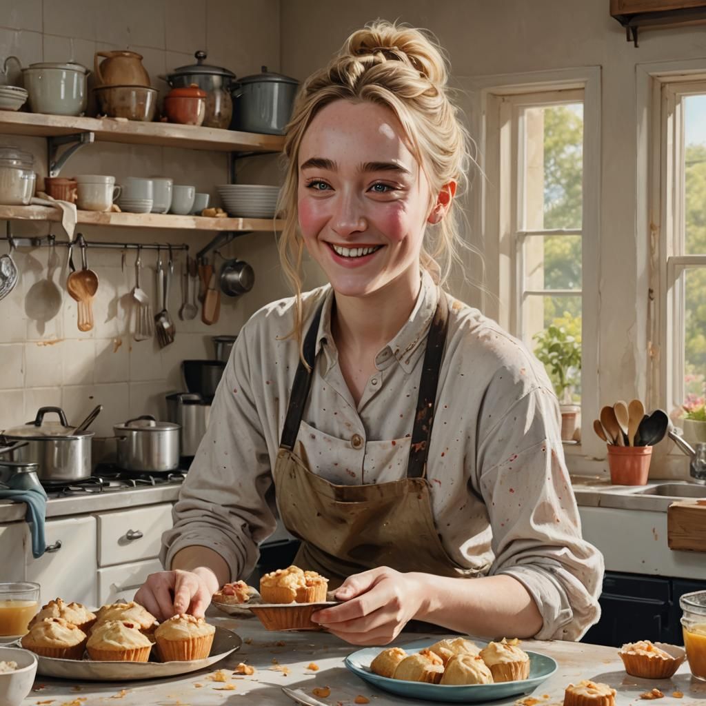 Elven Baker in Cozy Kitchen: Hyperrealistic Digital Art