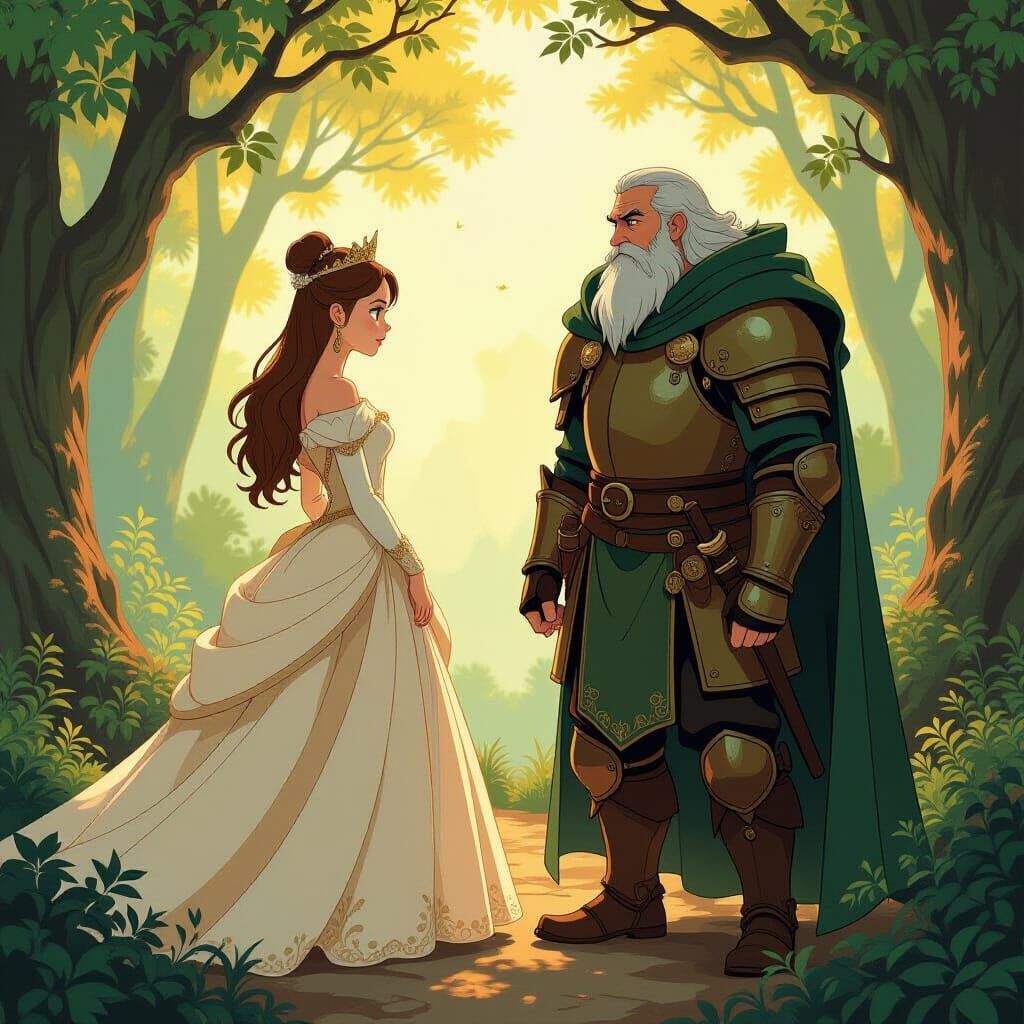 Mystical Forest Princess with Guardian in Anime Style