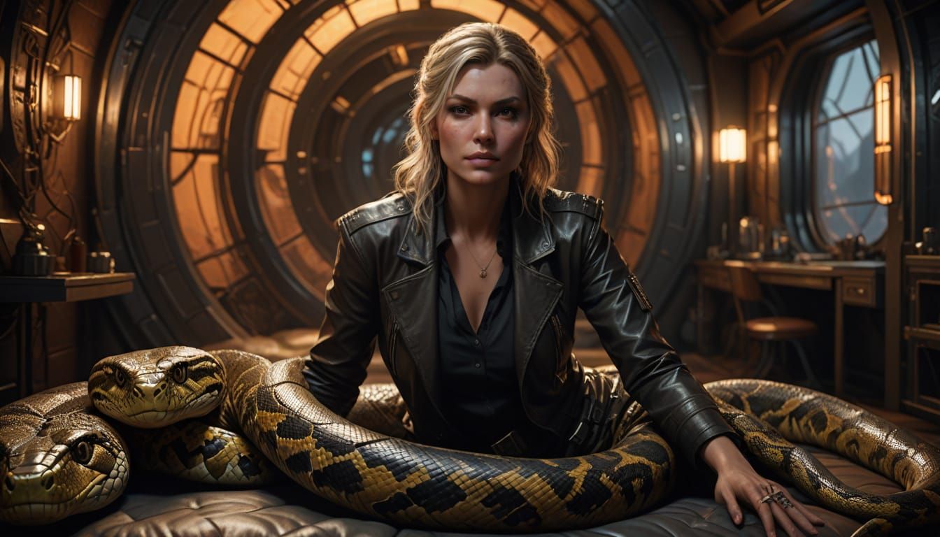 Sultry Femme Fatale in Neo-Noir Futuristic Setting