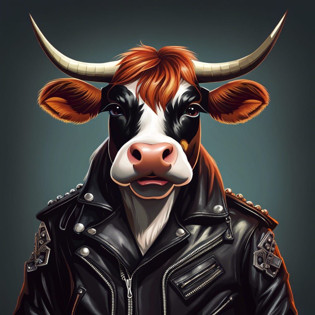 Anthropomorphic Cow in Heavy Metal Magazine Style